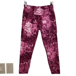 Sweaty Betty Power 7/8 Legging S‎ Pink White Print Pockets Continuous Drawstring